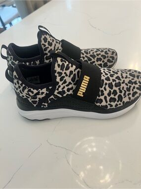 Puma Kids Slip-On Leopard Print Sneakers - Black, White